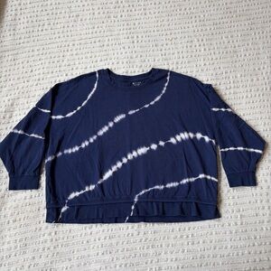 Athleta Sundown Eclipse Sweater Lounge Navy White Tie Dye Crew Neck 2XL